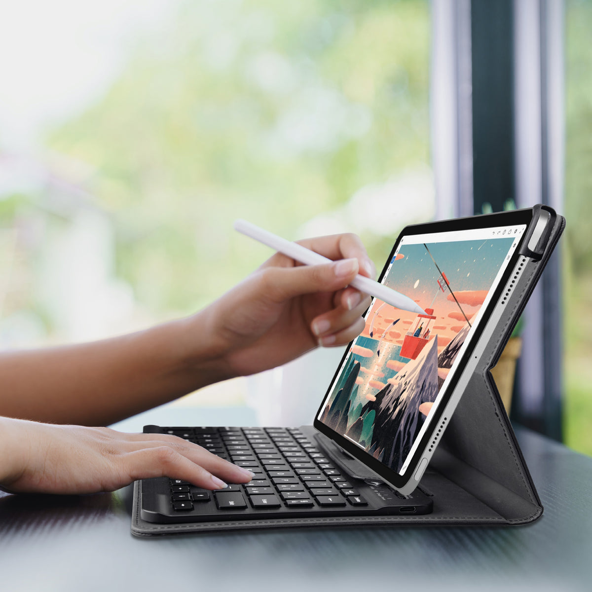 Teclado inalámbrico universal con funda tipo libro integrada