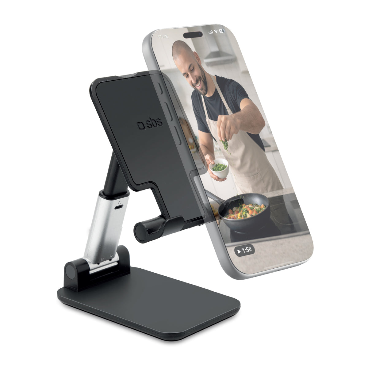 Soporte de mesa portátil para smartphones y tablets de hasta 12"