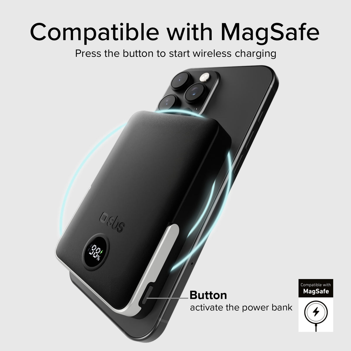Batterie externe sans fil 10.000 mAh avec support intégré et écran LCD