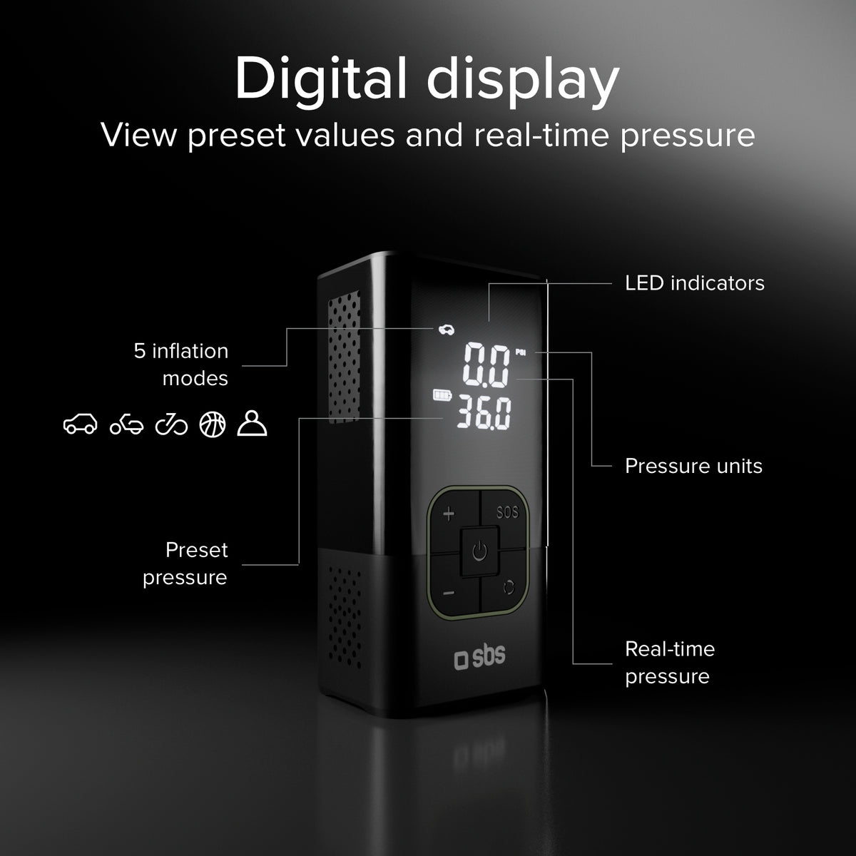 Compresseur portable 3600 mAh avec torche LED intégrée