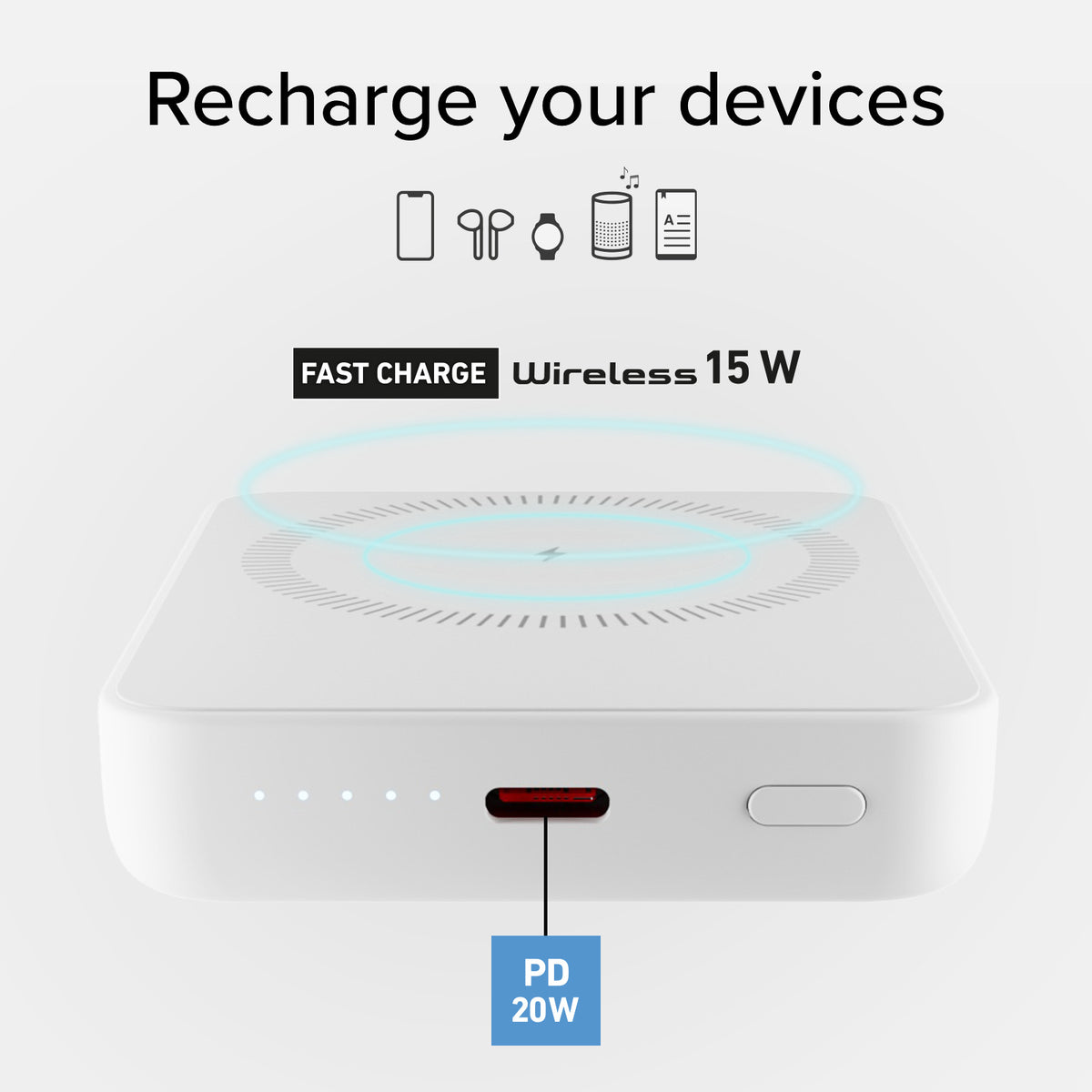 Ultra-compact wireless 5,000 mAh power bank