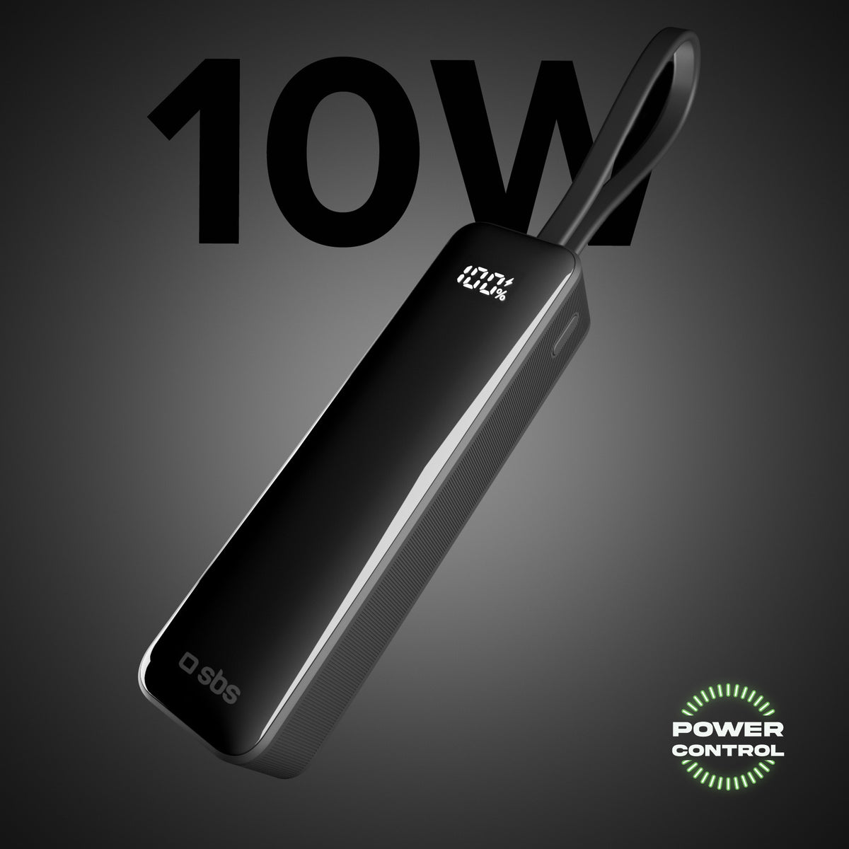 5000 mAh-Powerbank mit integriertem USB-C Kabel und Display