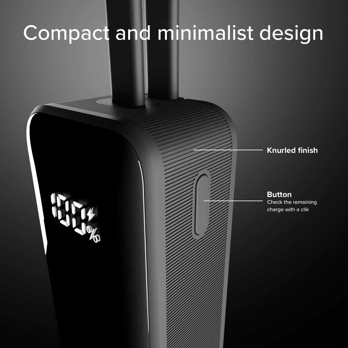 5000 mAh-Powerbank mit integriertem USB-C Kabel und Display