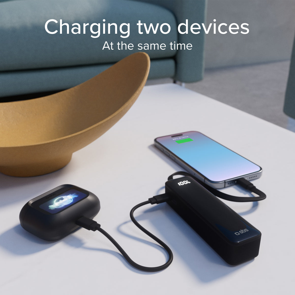 5000 mAh-Powerbank mit integriertem USB-C Kabel und Display