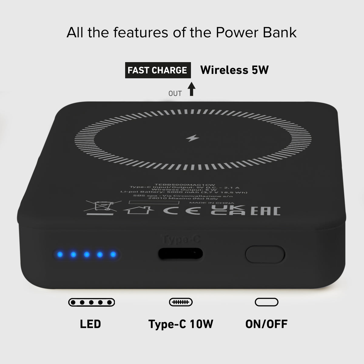 Powerbank magnética inalámbrica de 5000 mAh