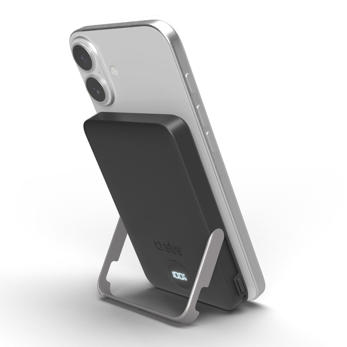 Power bank battery pack 5.000 mAh wireless con supporto stand integrato e LCD