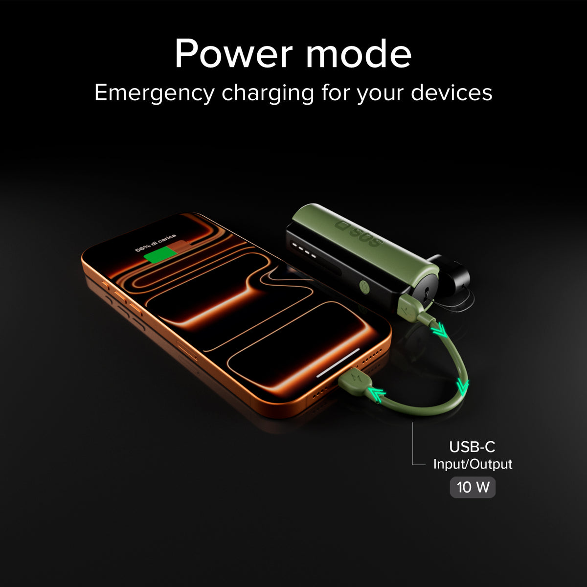 Compact 5000 mAh Power Bank with LED torch, 10 W USB-C port, USB-C cable included, ideal for camping and outdoor use