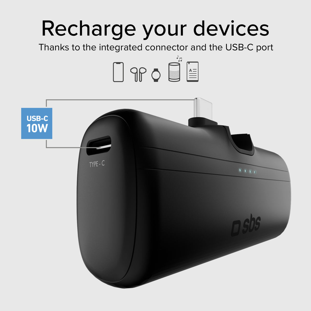 Powerbank 5000 mAh avec fonction support et câble intégré