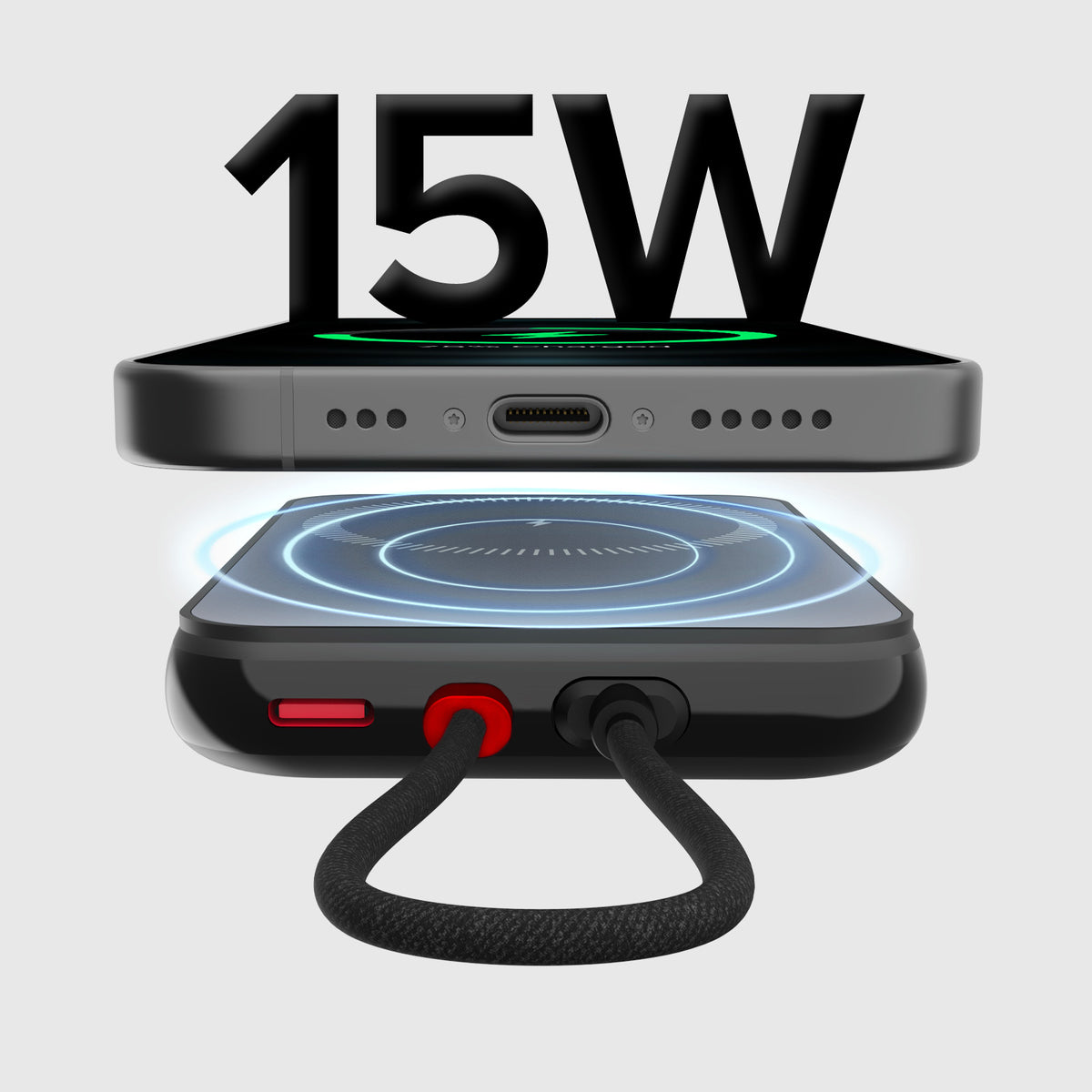 Powerbank da 5000 mAh con cavetto integrato USB-C compatibile ricarica MagSafe