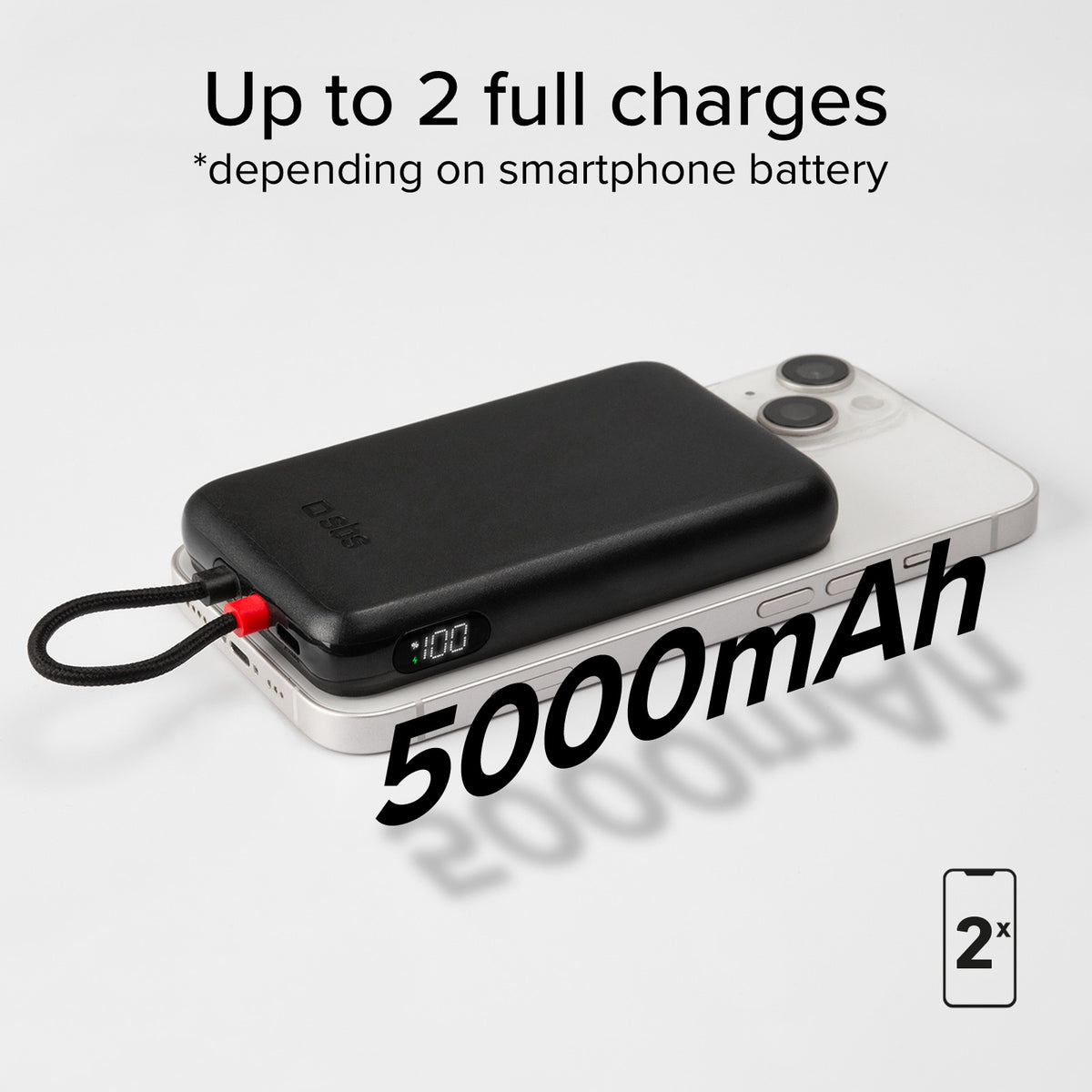 Powerbank da 5000 mAh con cavetto integrato USB-C compatibile ricarica MagSafe