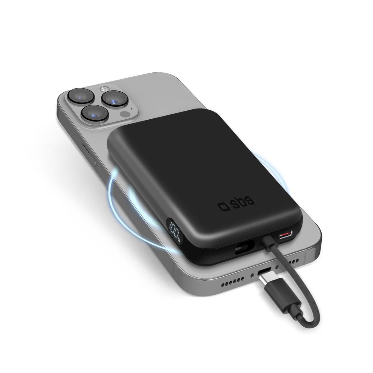 Powerbank da 5000 mAh con cavetto integrato USB-C compatibile ricarica MagSafe
