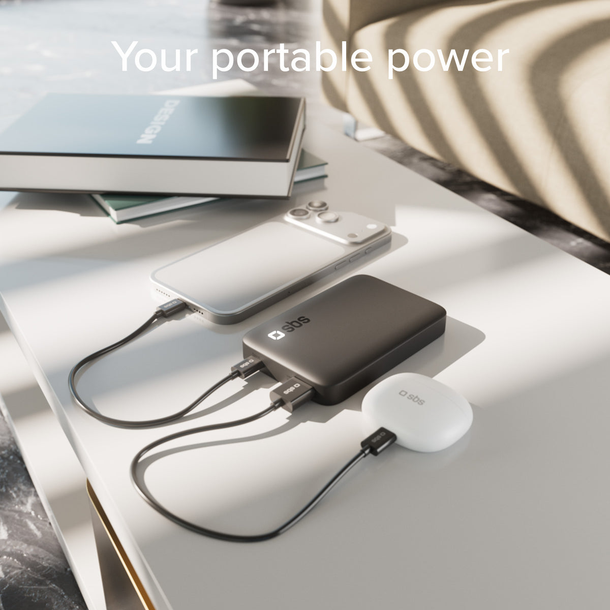 Batería externa SBS 10000 mAh Alta Densidad - Compacta con puertos USB-C y USB-A