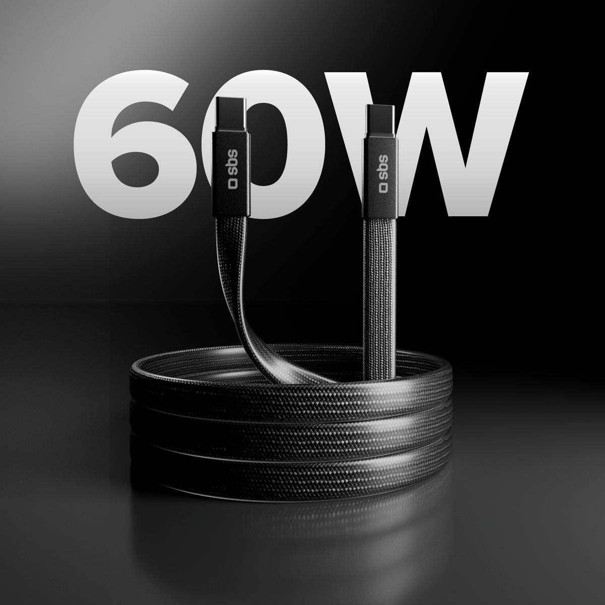 Câble fin pour charge et données avec connecteurs USB-C 2.0, 1 m