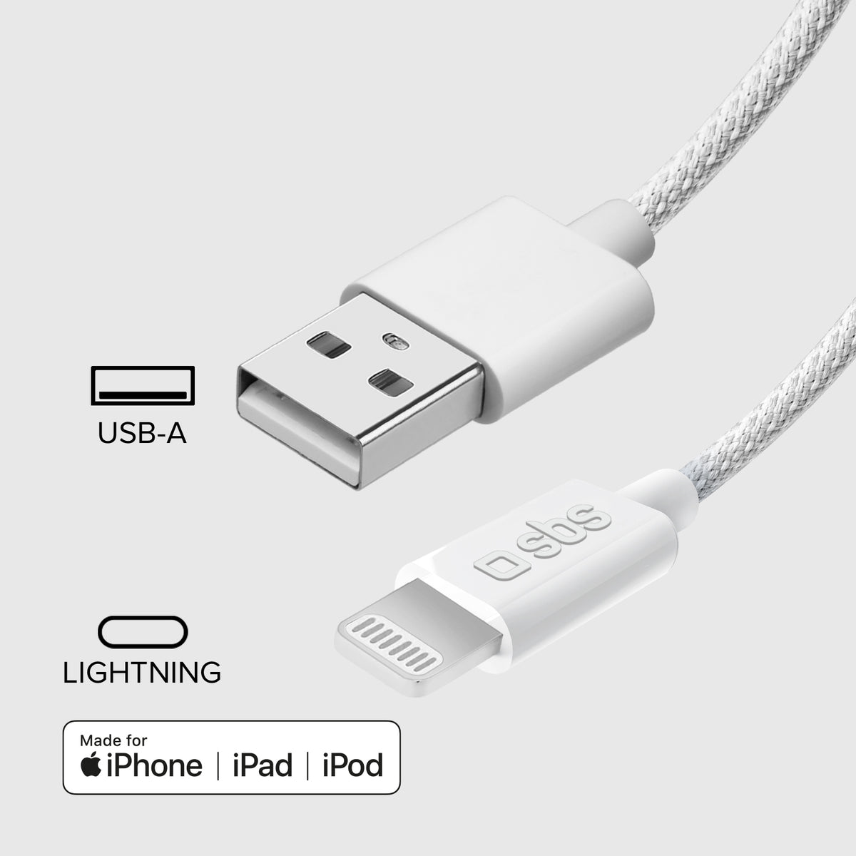 USB-A – Lightning-Textilkabel mit Kabelhalter, 1,5 Meter