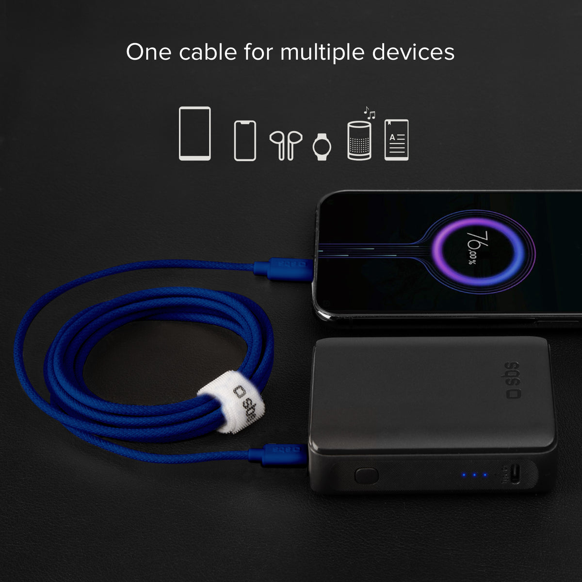 Cavo USB-C - USB-C in tessuto con fermacavo, 1.5 metri