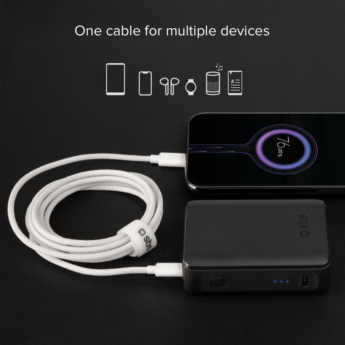 Cavo USB-C - USB-C in tessuto con fermacavo, 1.5 metri