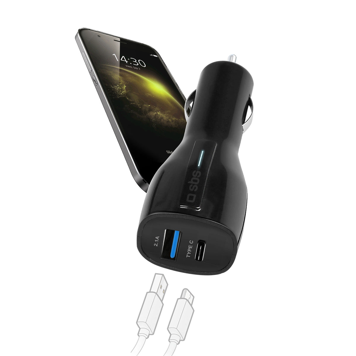 Car charger with USB and Type C USB port