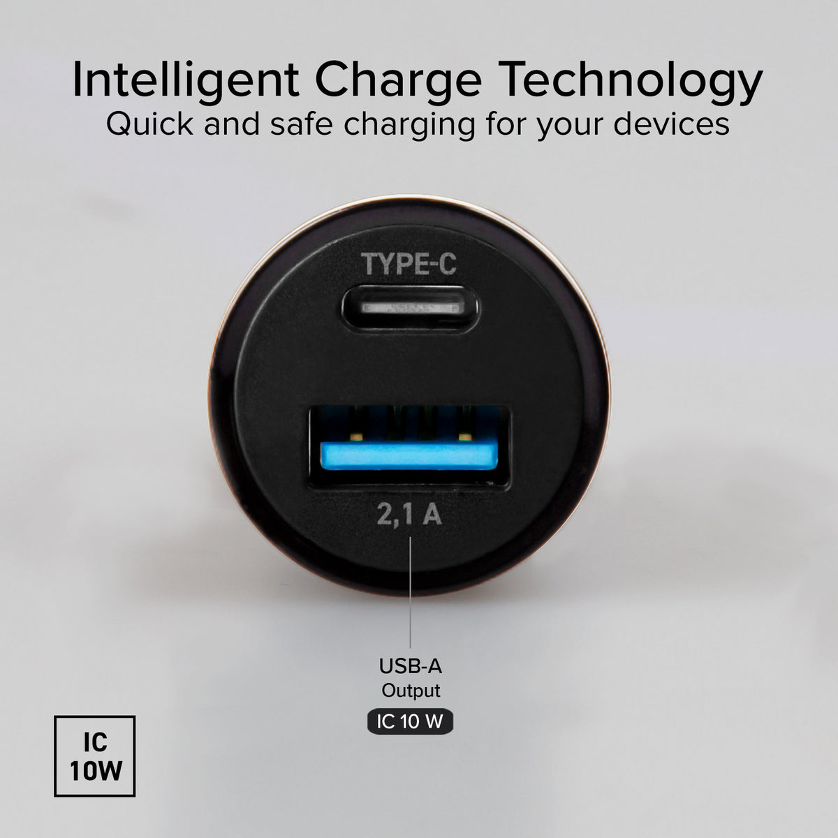 Cargador de batería de coche Tipo C – USB de 2.1A
