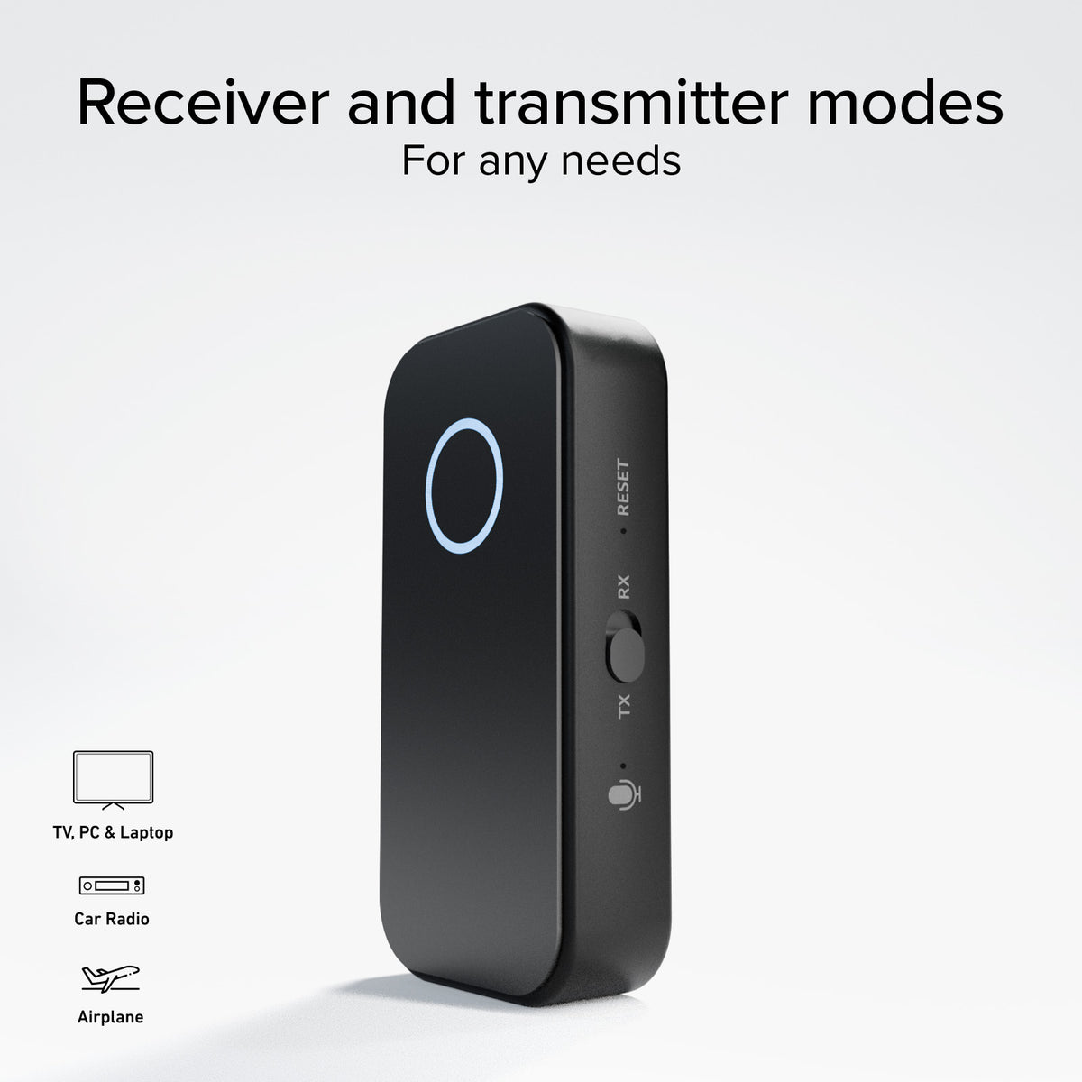 2-in-1 RX/TX wireless audio adapter with universal 3.5 mm jack