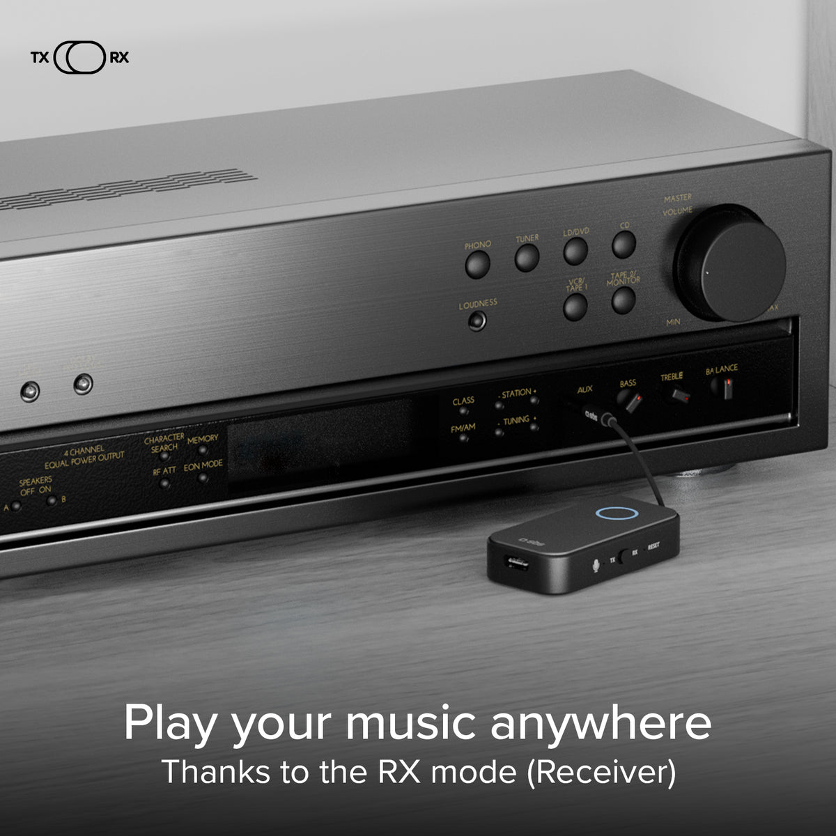 2-in-1 RX/TX wireless audio adapter with universal 3.5 mm jack