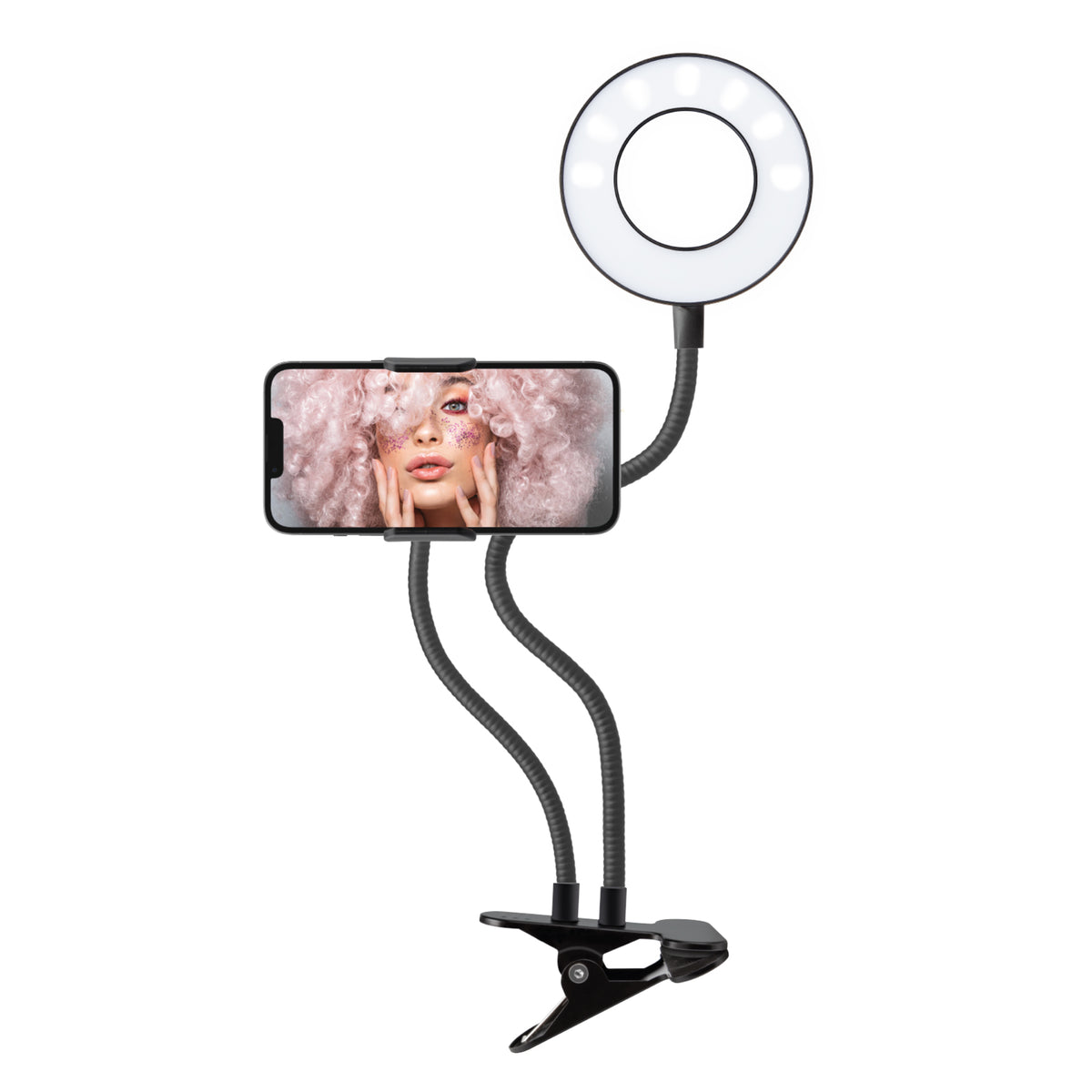 Anillo LED articulado con pinza de mesa