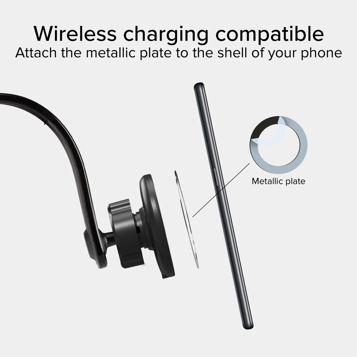 Support de voiture pour smartphone avec ventouse et recharge sans fil
