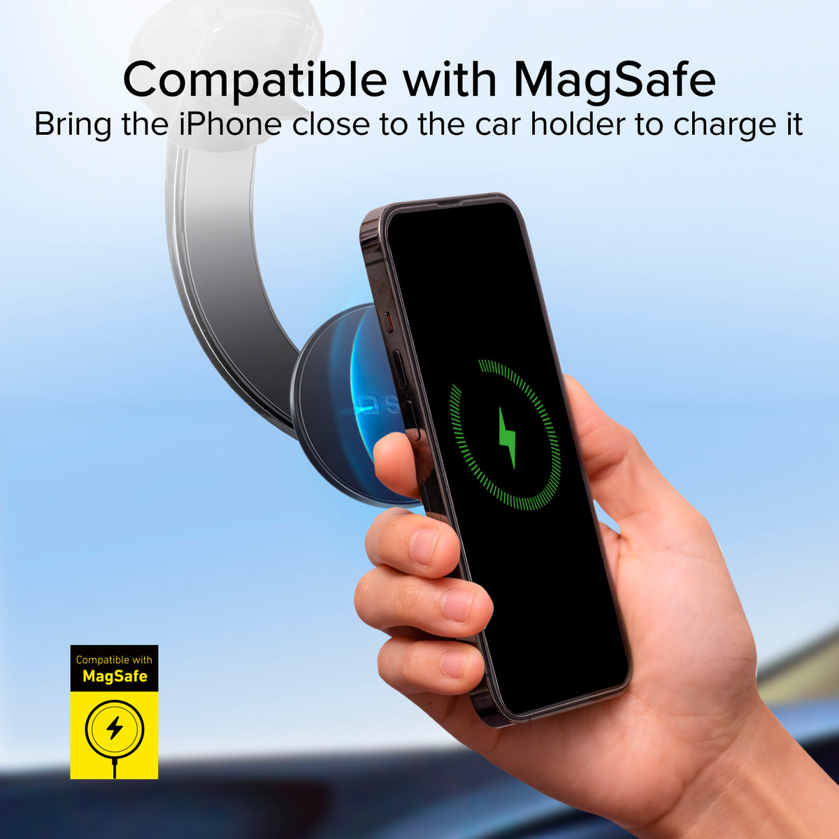 Support de voiture pour smartphone avec ventouse et recharge sans fil