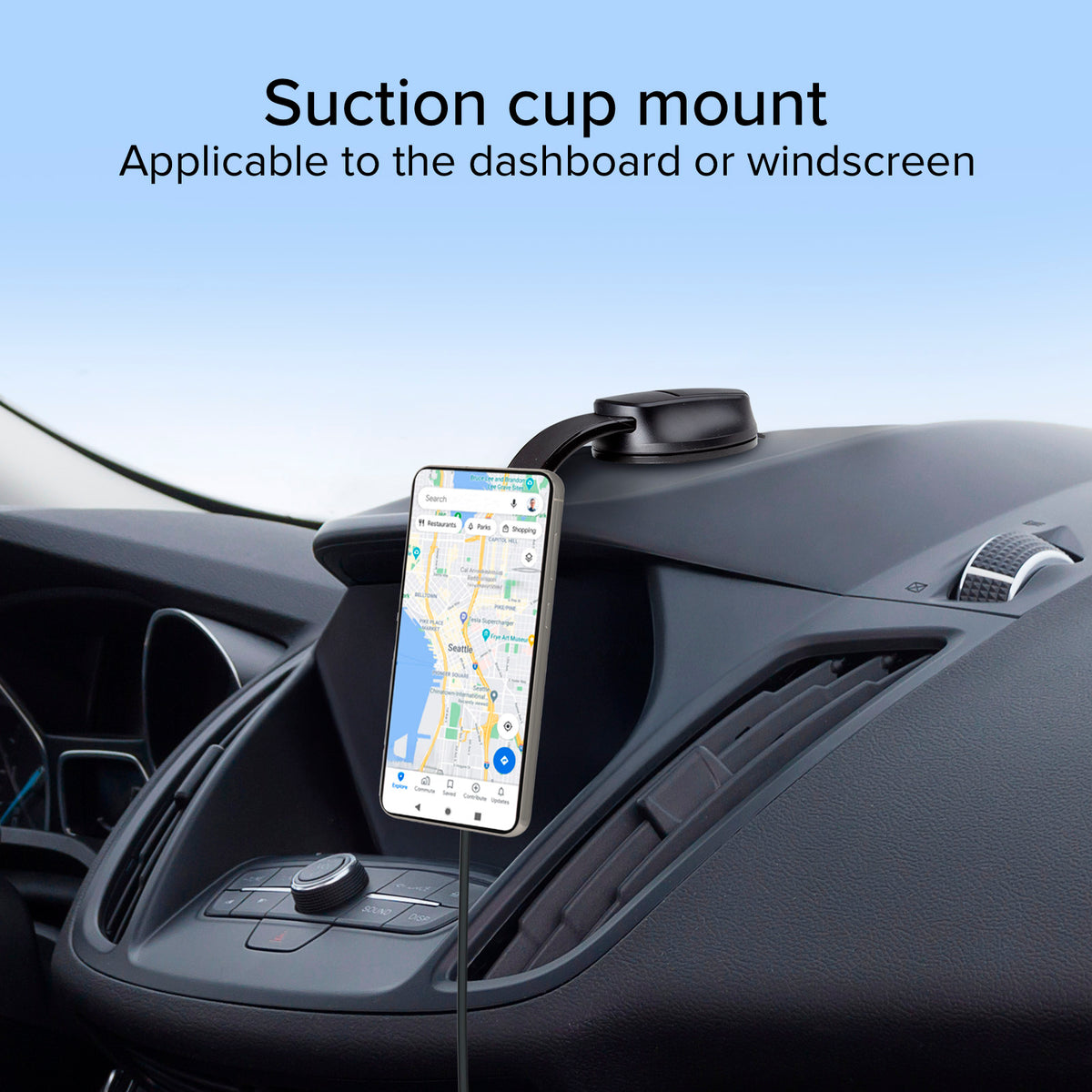 Support de voiture pour smartphone avec ventouse et recharge sans fil