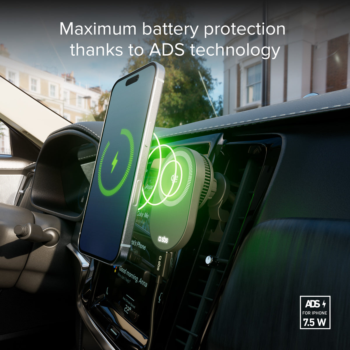 Support de voiture magnétique avec charge sans fil Qi2.2 25W