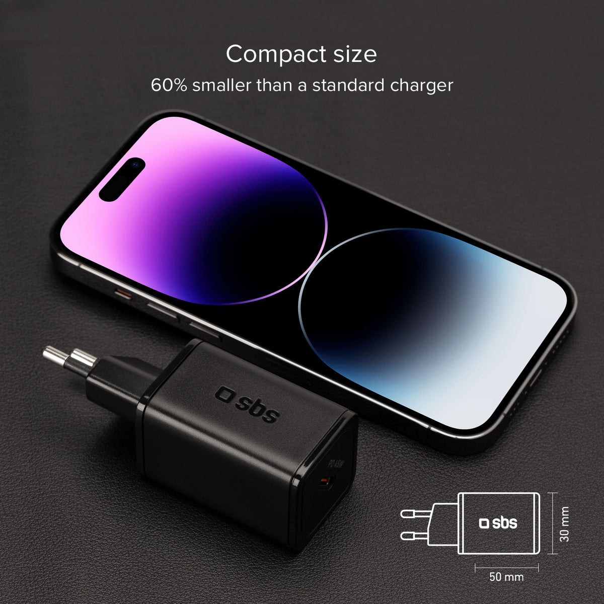 Chargeur mural GaN, 1 sortie USB-C Power Delivery 45W