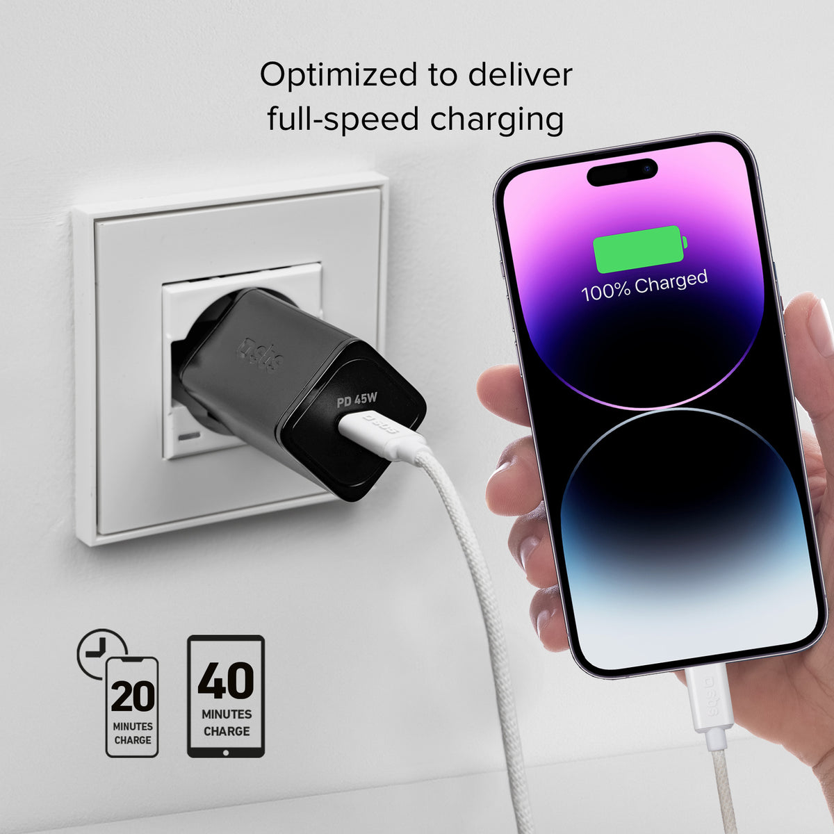 Chargeur mural GaN, 1 sortie USB-C Power Delivery 45W