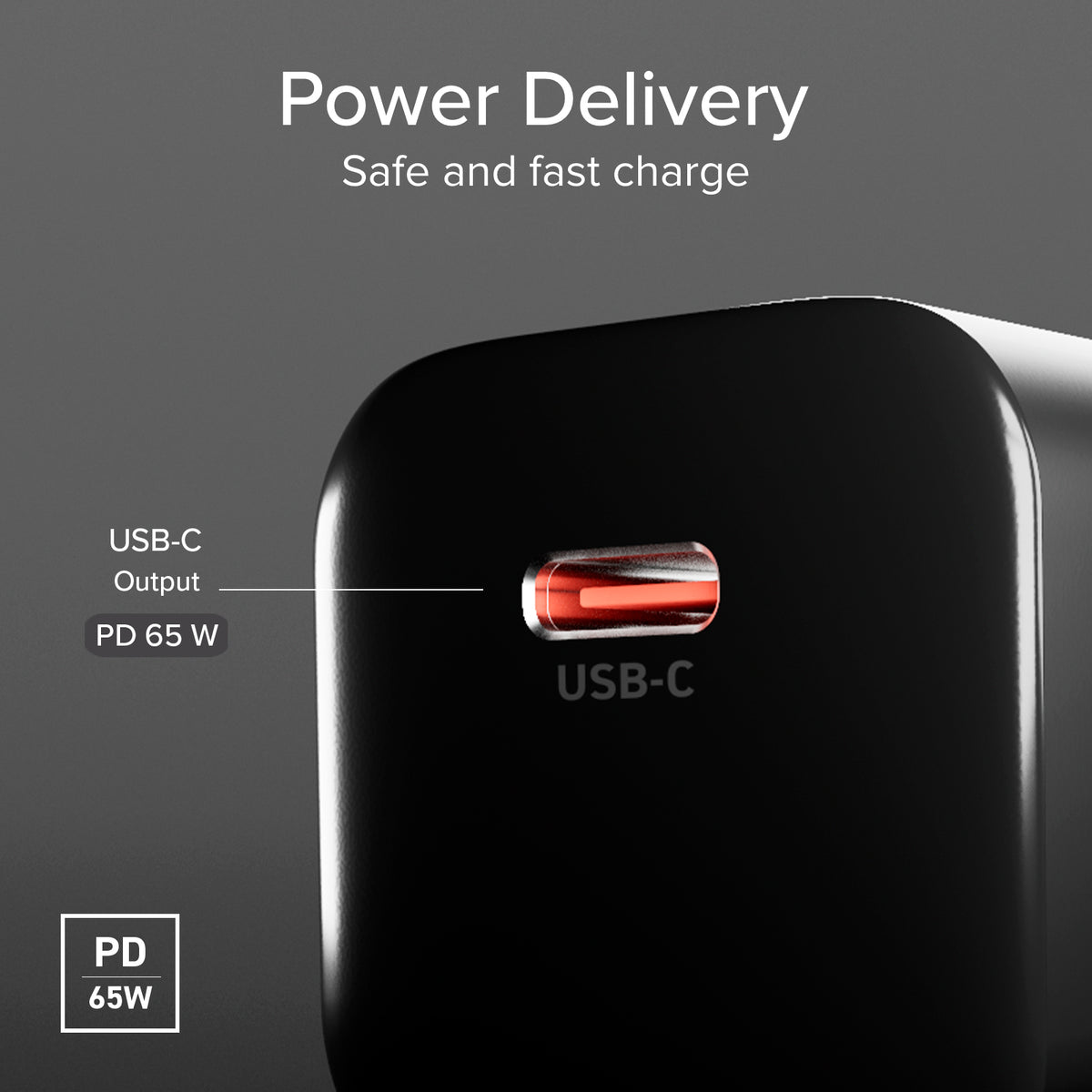 65 W USB-C GaN wall charger with Power Delivery 3.0 and Programmable Power Supply