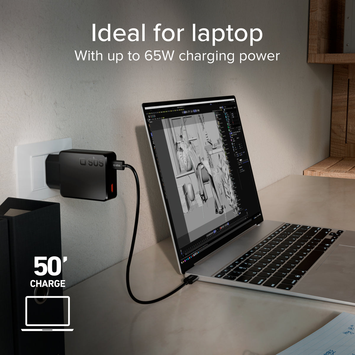 Caricatore da muro 65W USB-C Ultra Slim con Doppia Uscita