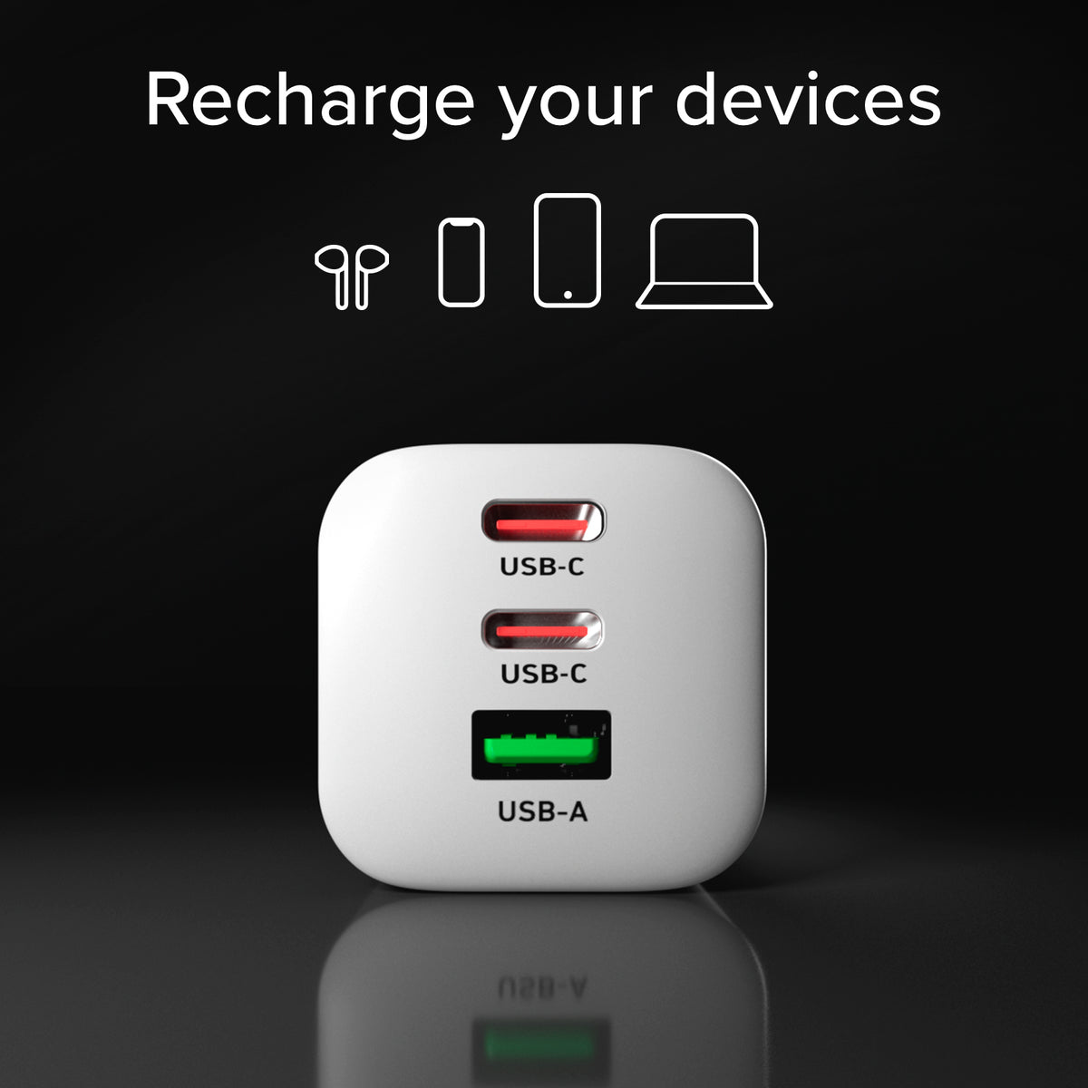 Chargeur GaN 65W avec 2 USB‑C PD + USB‑A