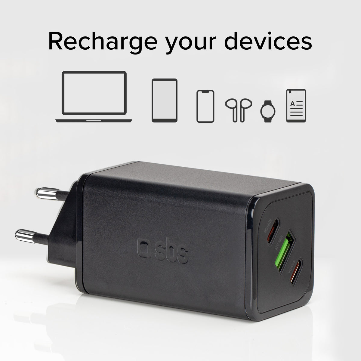 Chargeur de batterie GaN de 65 watts avec Power Delivery (PD)