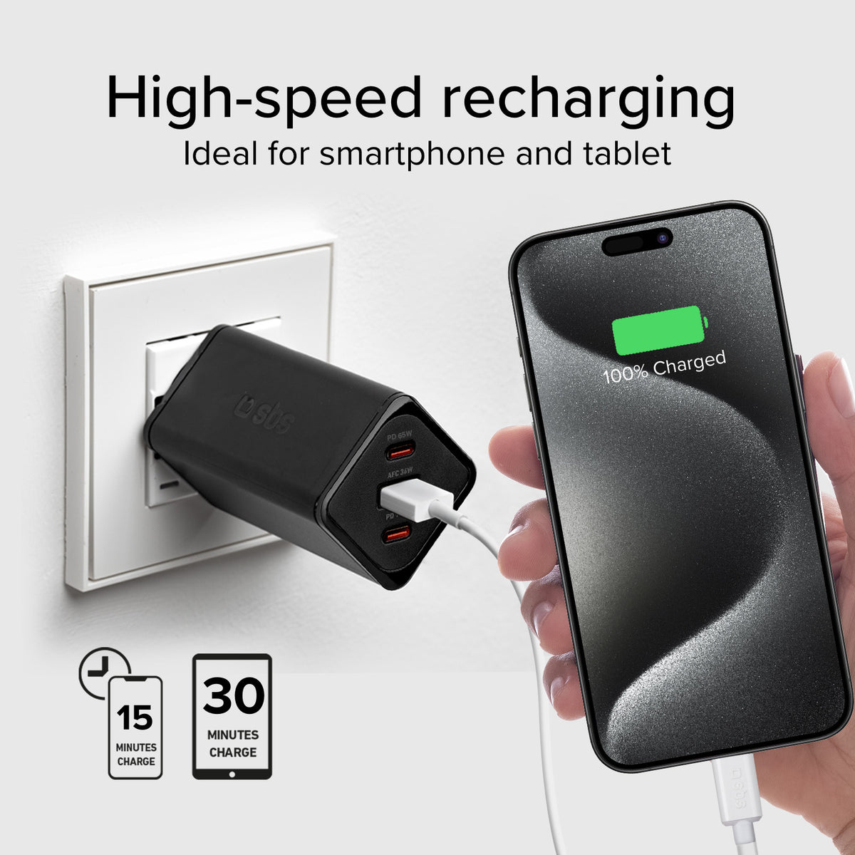 Chargeur de batterie GaN de 65 watts avec Power Delivery (PD)