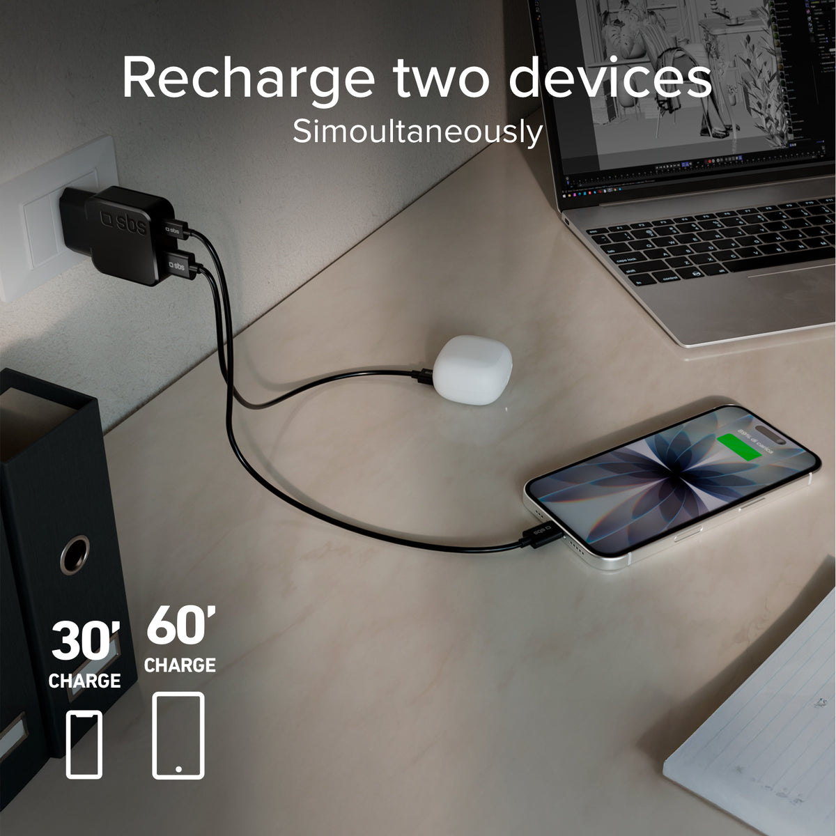 30W USB-C Power Delivery und USB-A Fast Charge Slim-Wandladegerät