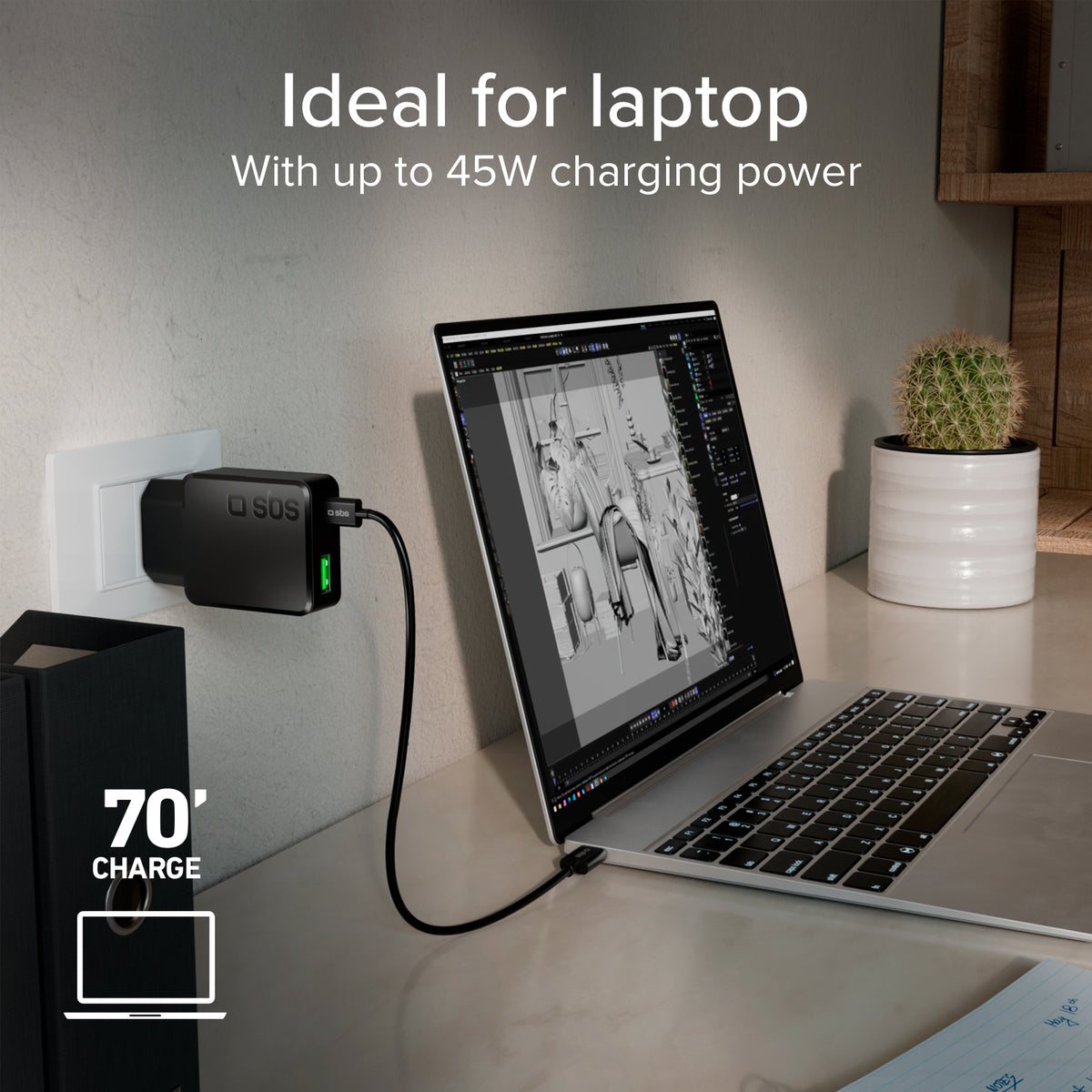 Chargeur mural ultra-mince USB-C de 45W avec double port