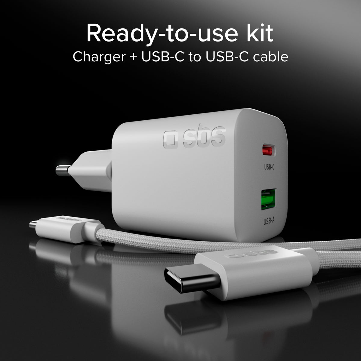 Kit Ladegerät für die Steckdose 45W GaN und Power Delivery, mit 1,5 m USB-C-Kabel