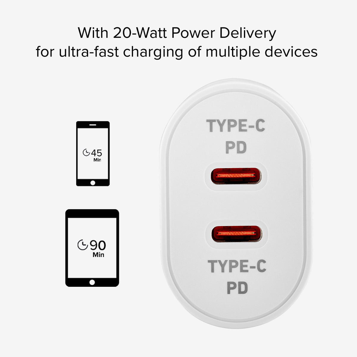 Cargador de pared Power Delivery 20 W con dos salidas USB-C, adecuado para MacBook Neo