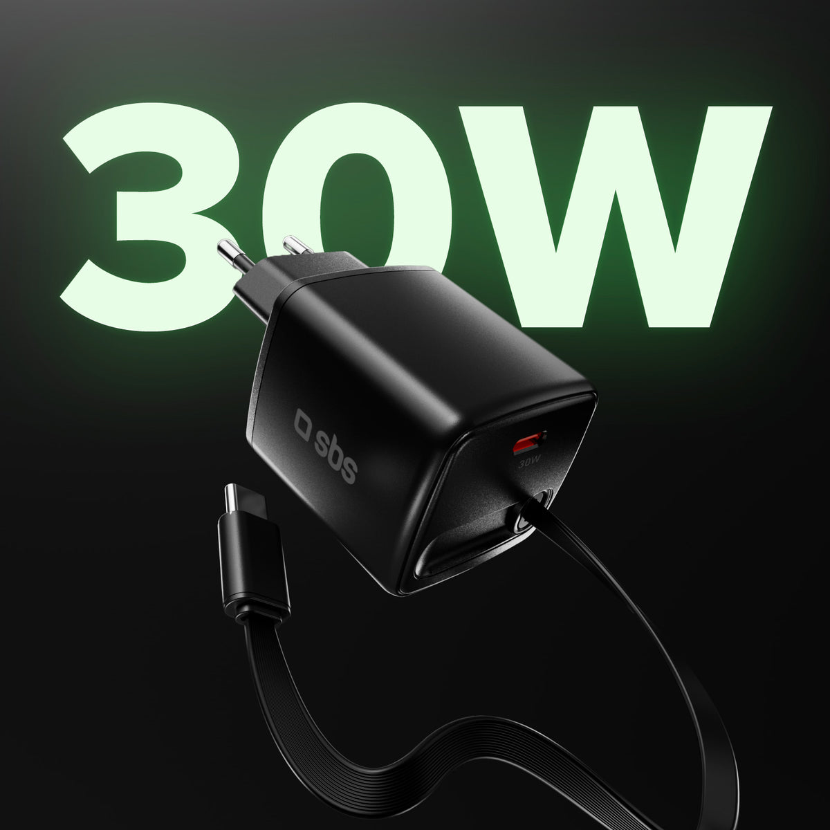 Chargeur GaN USB-C 30W avec câble rétractable
