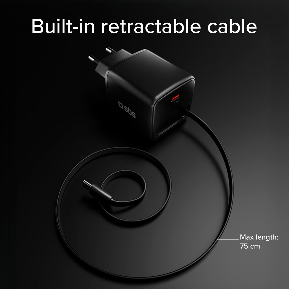 Chargeur GaN USB-C 30W avec câble rétractable