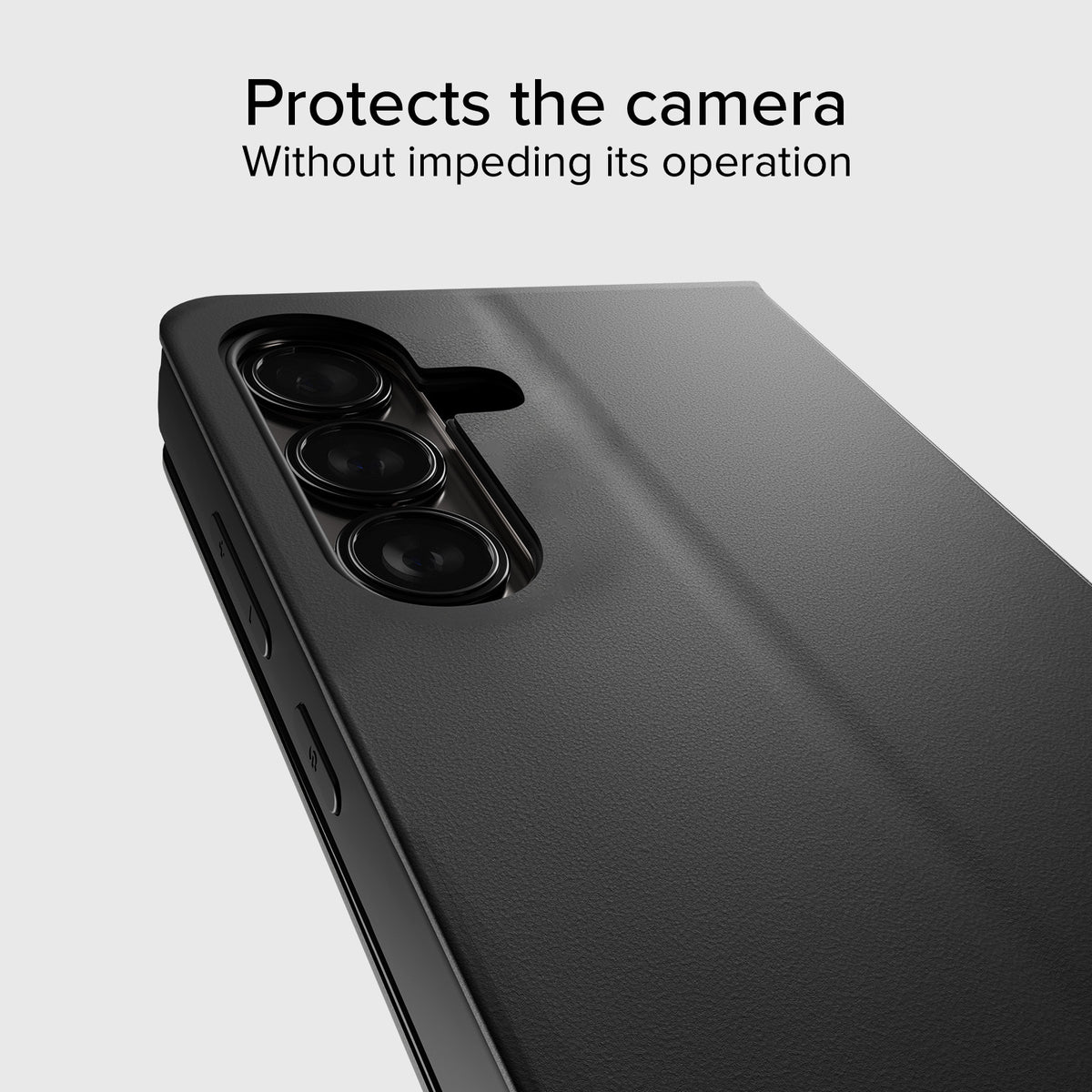 Book-style case with stand support and soft touch surface for Samsung S26