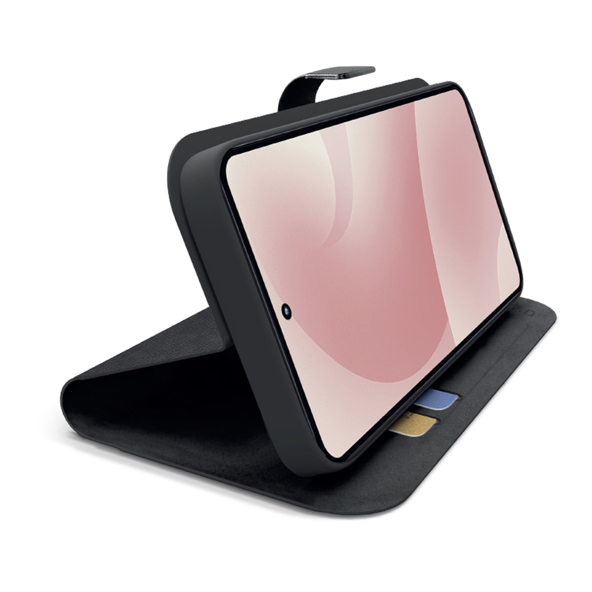 Book-style case with stand support and soft touch surface for Samsung S26