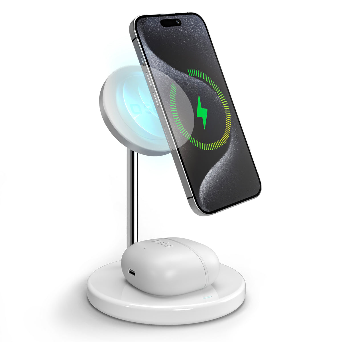 Stazione ricarica wireless Qi2 2x1 per iPhone, Android, auricolari wireless
