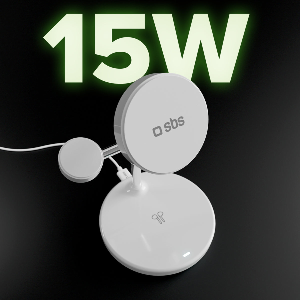 Stazione ricarica wireless Qi2 per cellulari, Apple Watch, auricolari wireless