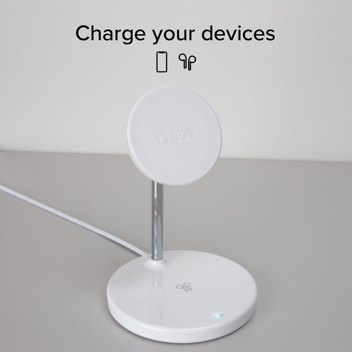 Estación de carga inalámbrica vertical 2 en 1 para iPhone, teléfonos Android, AirPods y auriculares TWS