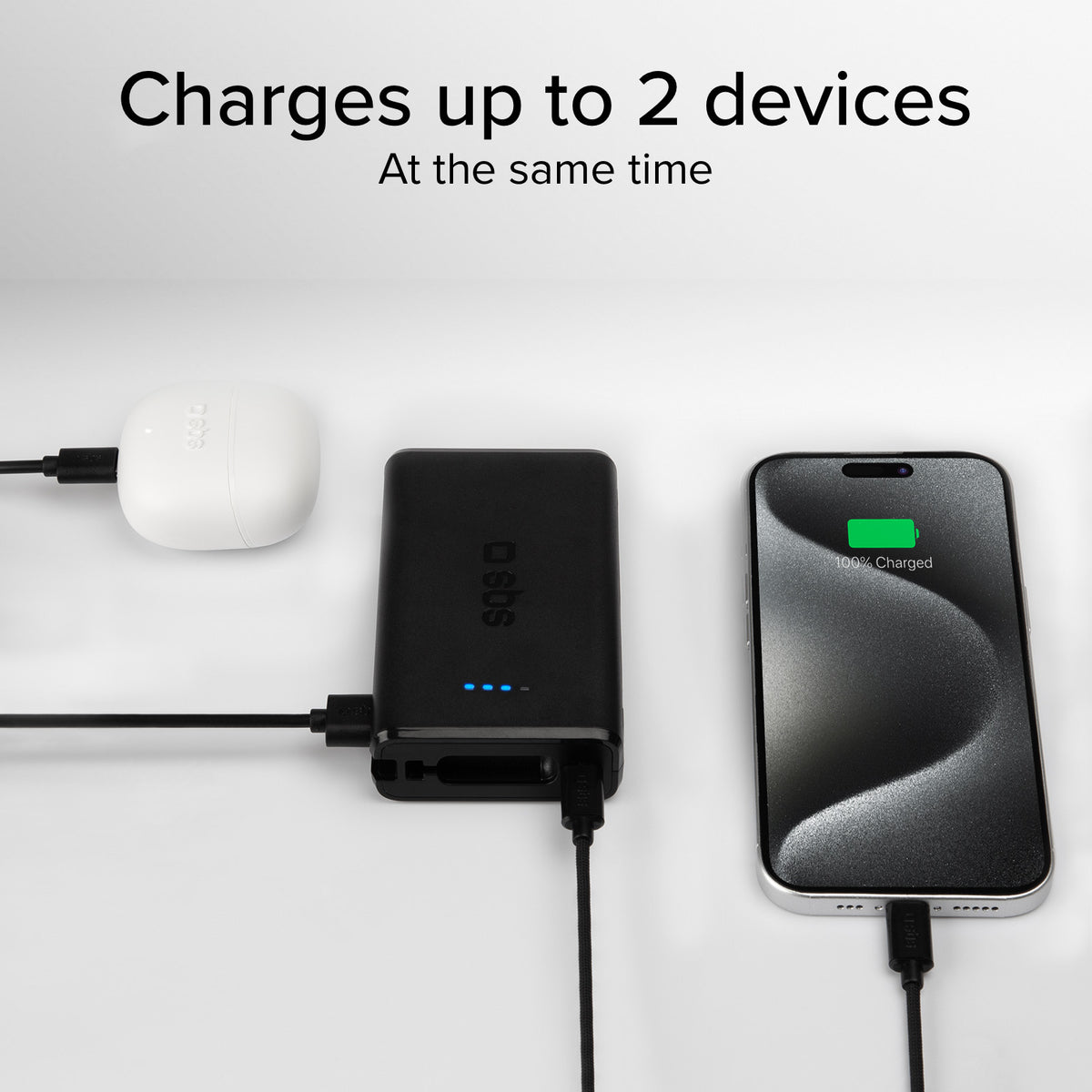 Power bank Power Delivery 20W 10000 mAh con cable USB-C integrado