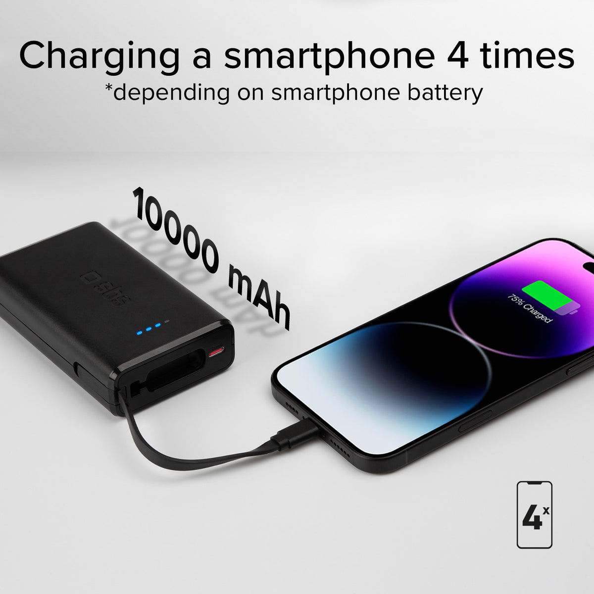 Power bank Power Delivery 20W 10000 mAh con cable USB-C integrado