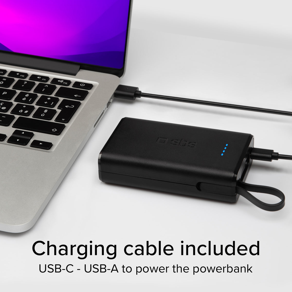 Power bank Power Delivery 20W 10000 mAh con cable USB-C integrado